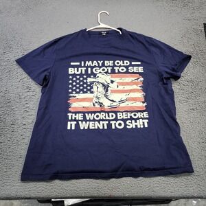 ADOR Shirt Mens 2XL Blue I May Be Old Flag Graphic Tee Patriotic USA Military